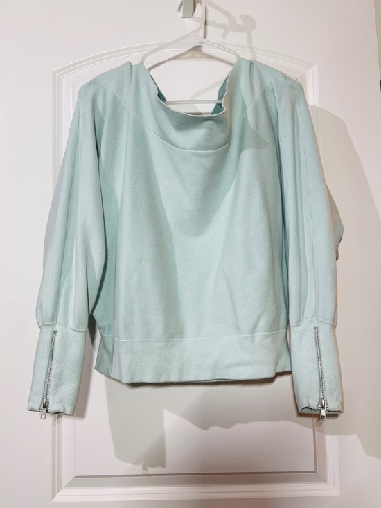 Free People Tops - Free People Mint Green Cowl-Neck Zip-Cuff Sweatshirt